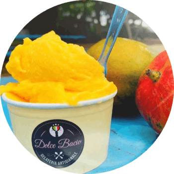 a cup with  mango sorbet